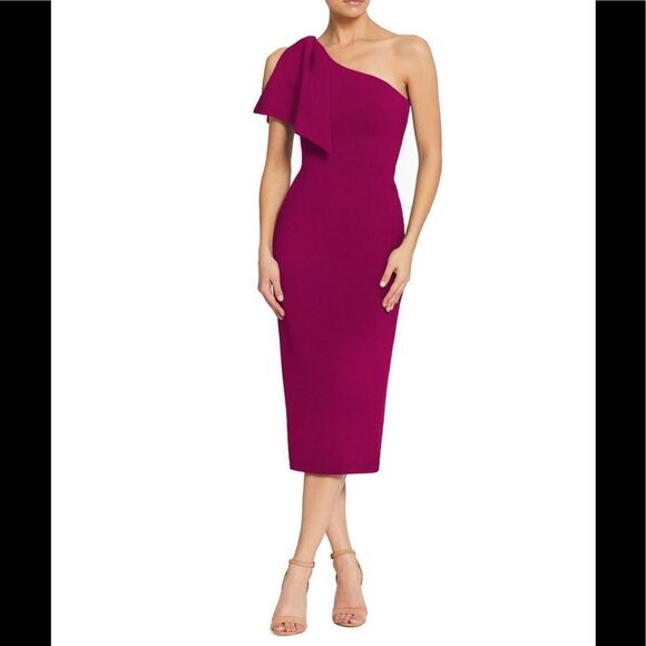 Dress the Population Tiffany One Shoulder Midi Dress, Dark Magenta, Small, NWT‎ - Picture 3 of 9